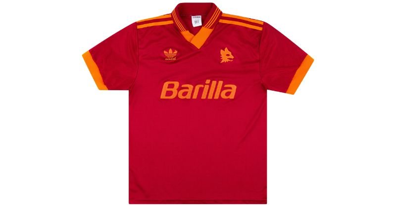 roma 1992-94 home shirt in maroon with orange details